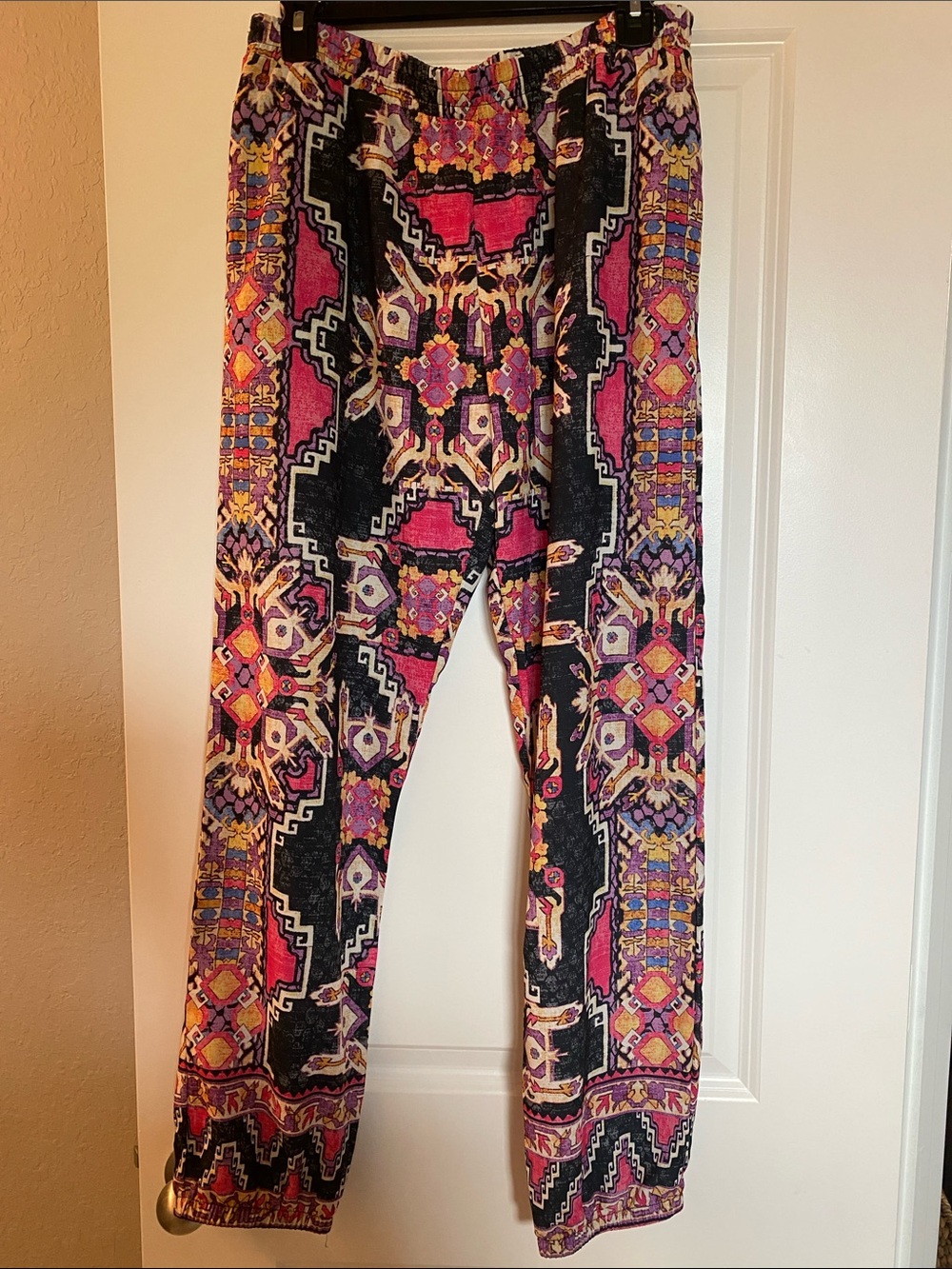 BECCA Boho Print Elastic Waist Track Pants - Magenta, Black & Purple